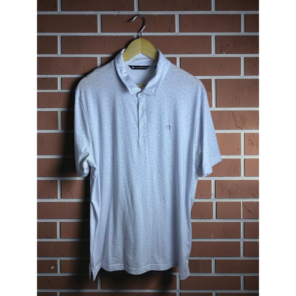 TravisMathew Performance Polo Shirt Men's XL White Geometric Golf Polo